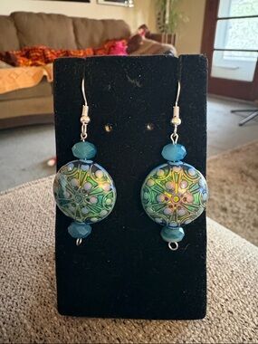 Hand Crafted “Mood” Bead and stone Mandala Glass Drop Earrings